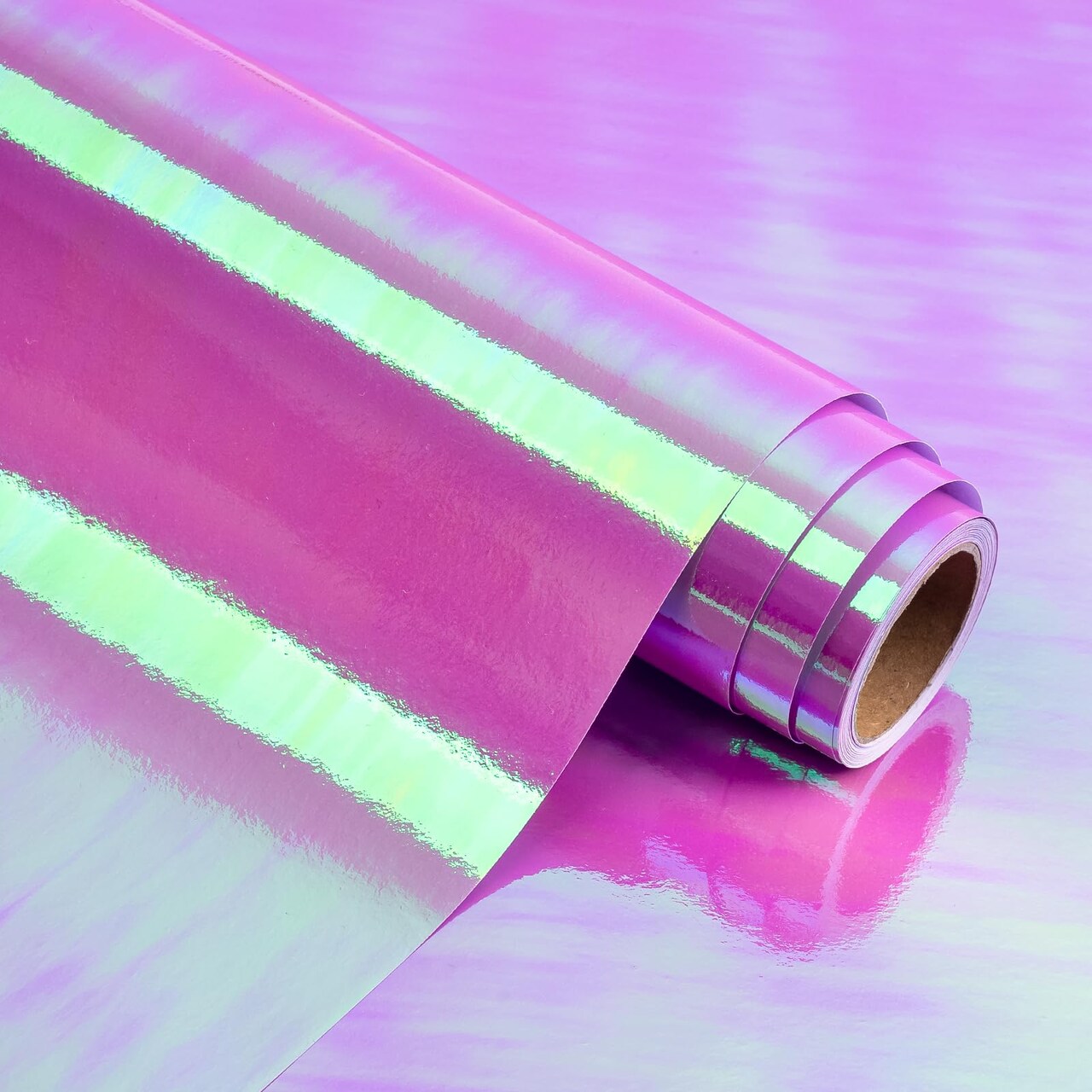 Hot Pink Wrapping Paper - Mini Roll - 17 inch x 16.5 feet - Holographic Iridescent Wrapping Paper for Birthday, Wedding, Baby Shower, Bridal Shower, Valentine's Day, Mother's Day